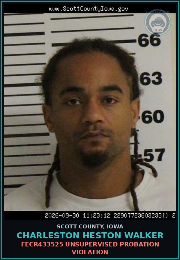 Booking mugshot of Charleston Heston Walker in Scott County