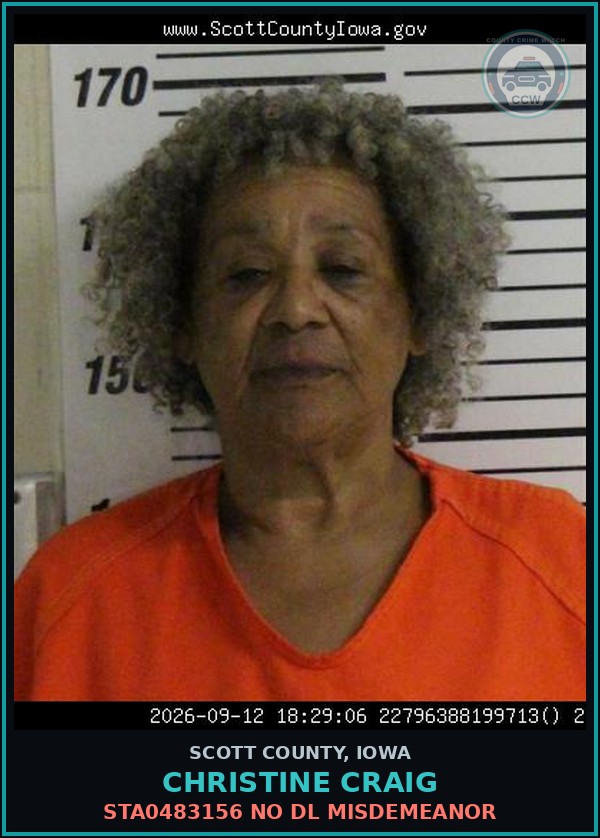 Booking mugshot of Christine Craig in Scott County