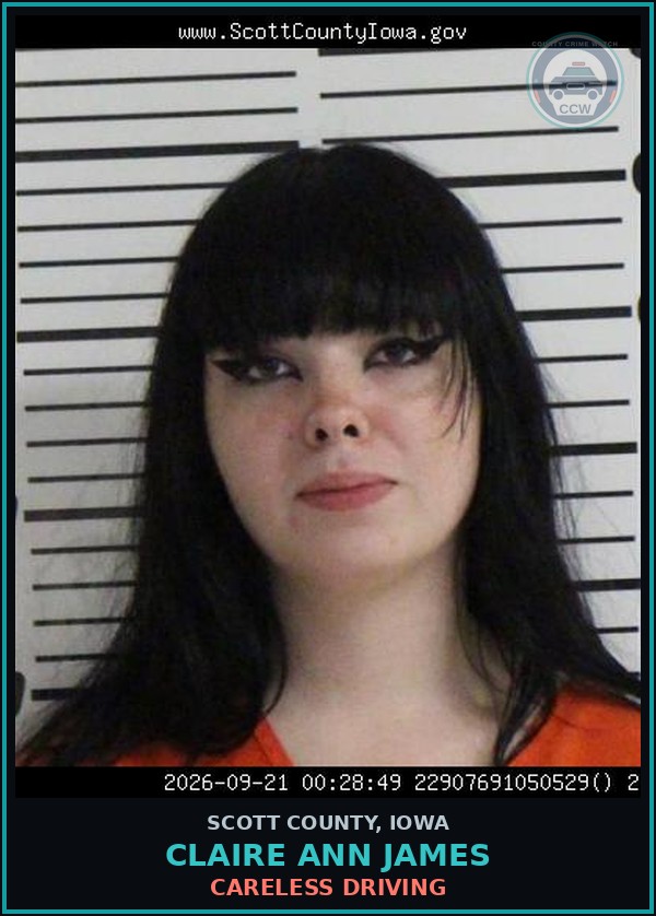 Booking mugshot of Claire Ann James in Scott County