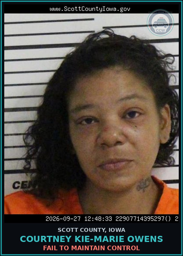 Booking mugshot of Courtney Kie-Marie Owens in Scott County
