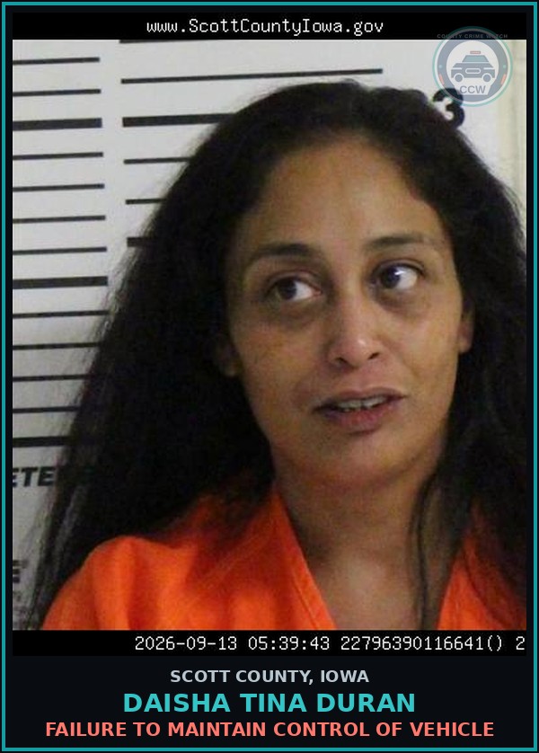 Booking mugshot of Daisha Tina Duran in Scott County