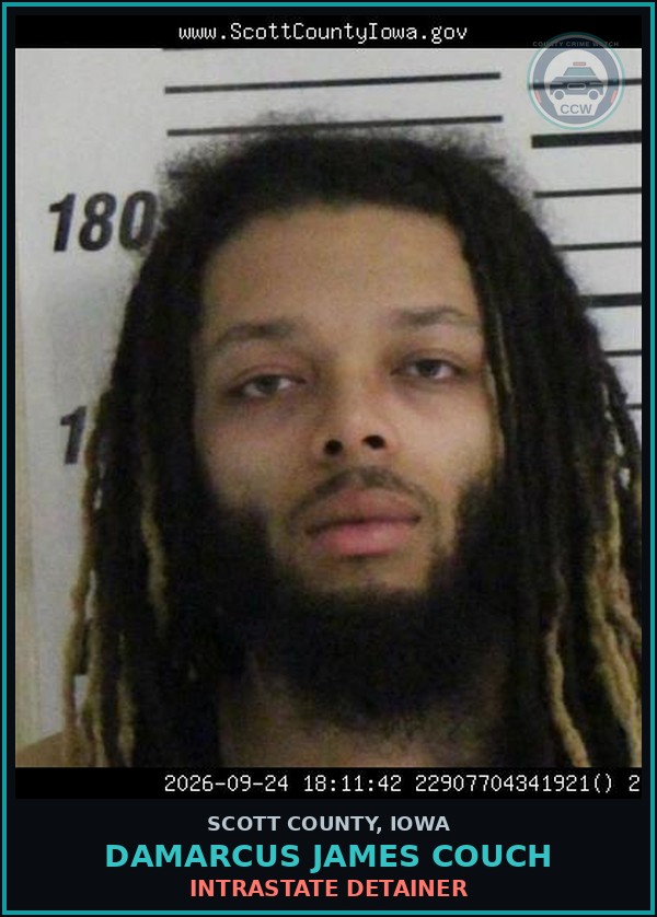 Booking mugshot of Damarcus James Couch in Scott County