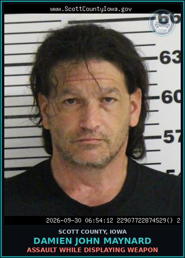 Booking mugshot of Damien John Maynard in Scott County