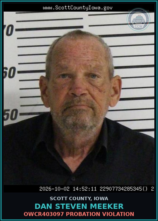 Booking mugshot of Dan Steven Meeker in Scott County