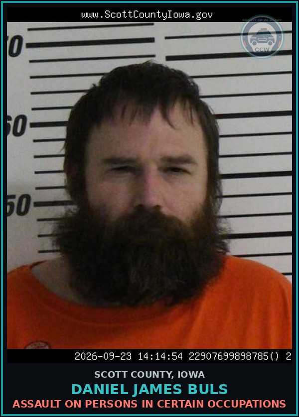 Booking mugshot of Daniel James Buls in Scott County