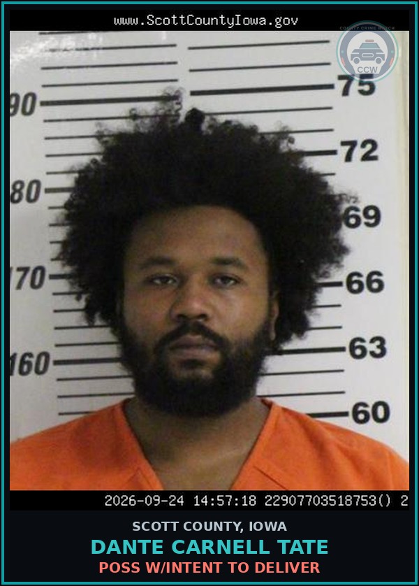 Booking mugshot of Dante Carnell Tate in Scott County
