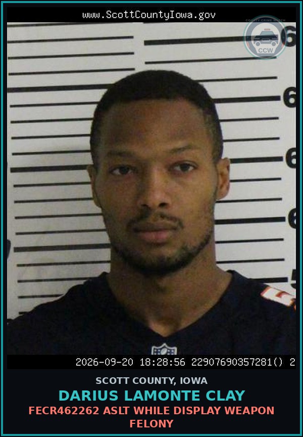 Booking mugshot of Darius Lamonte Clay in Scott County