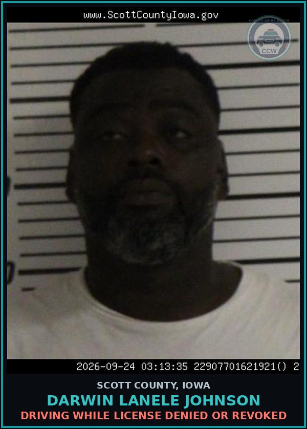 Booking mugshot of Darwin Lanele Johnson in Scott County
