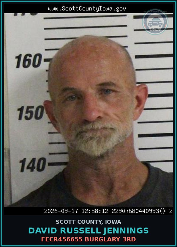 Booking mugshot of David Russell Jennings in Scott County