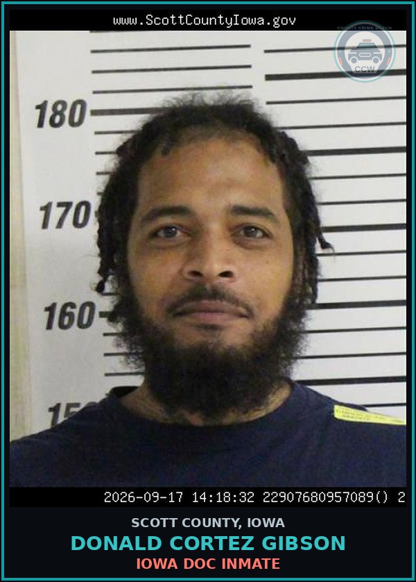Booking mugshot of Donald Cortez Gibson in Scott County