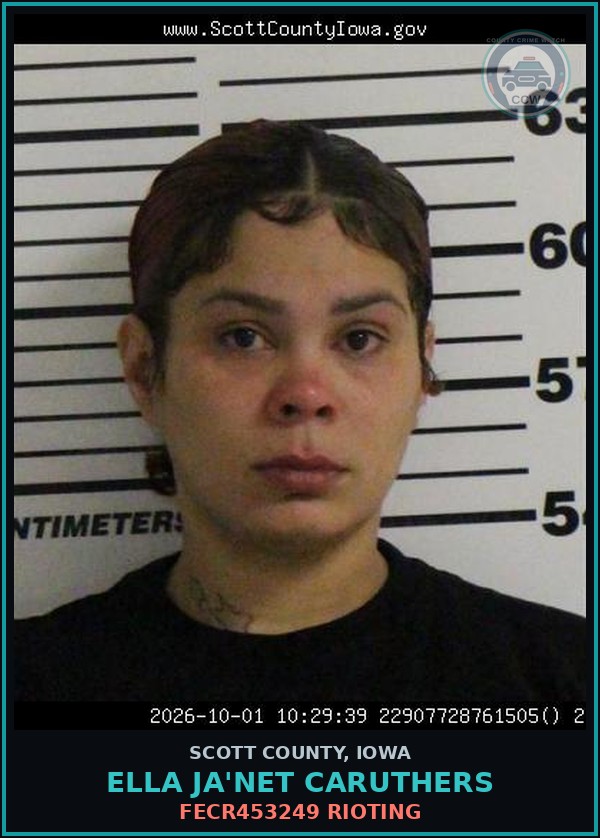 Booking mugshot of Ella Ja'Net Caruthers in Scott County