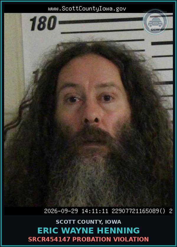Booking mugshot of Eric Wayne Henning in Scott County
