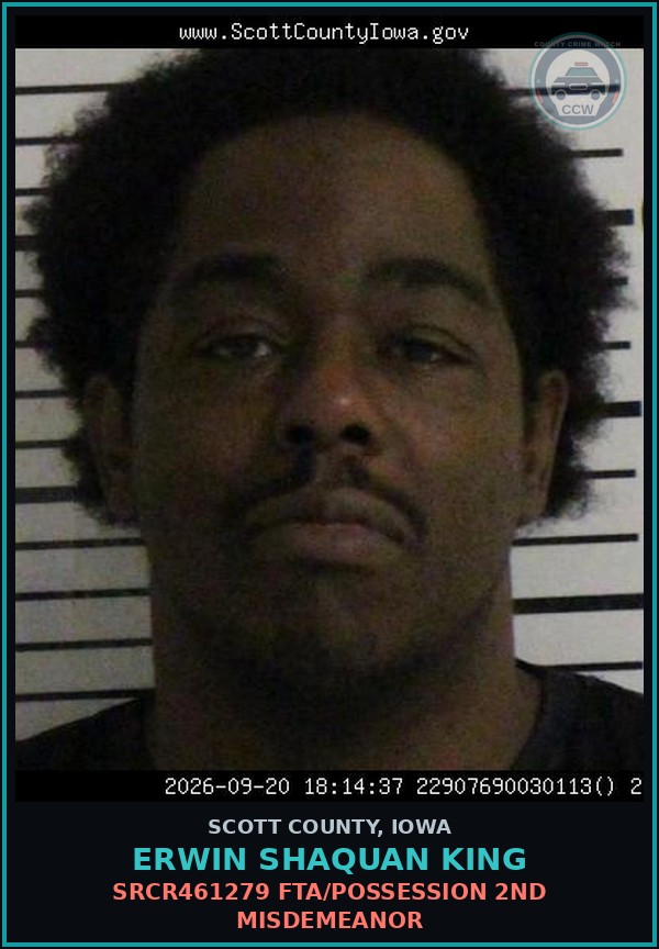 Booking mugshot of Erwin Shaquan King in Scott County