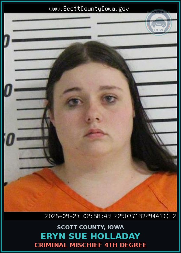 Booking mugshot of Eryn Sue Holladay in Scott County