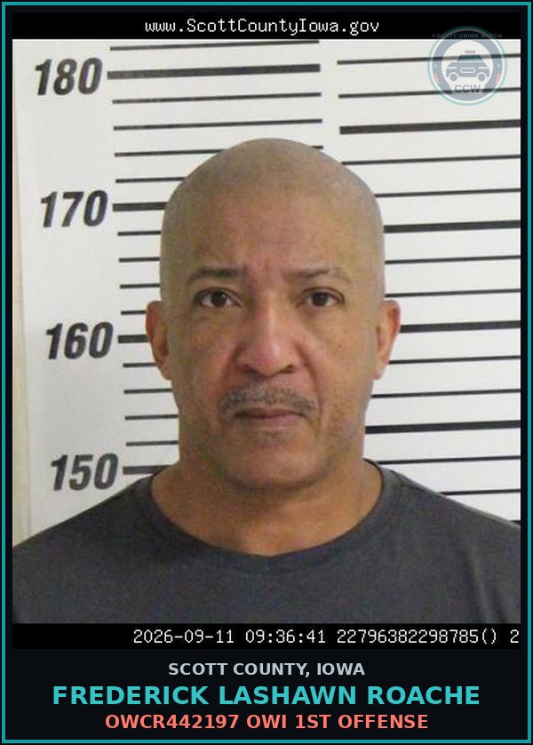 Booking mugshot of Frederick Lashawn Roache in Scott County