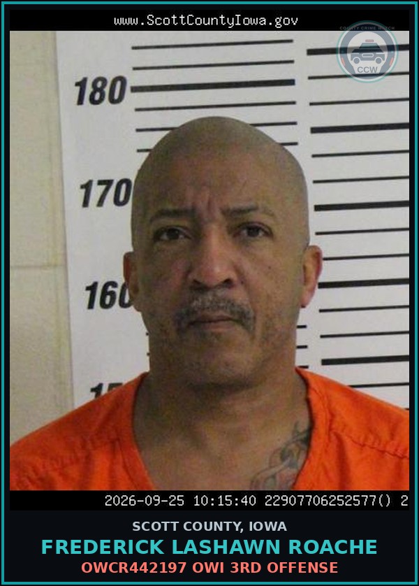 Booking mugshot of Frederick Lashawn Roache in Scott County