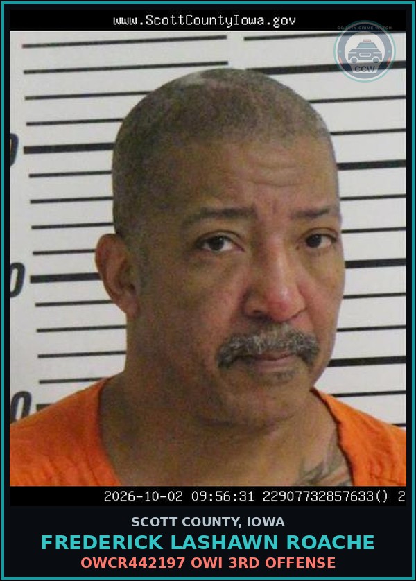 Booking mugshot of Frederick Lashawn Roache in Scott County