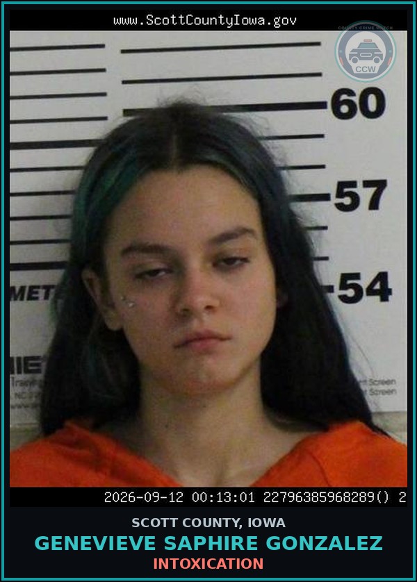 Booking mugshot of Genevieve Saphire Gonzalez in Scott County
