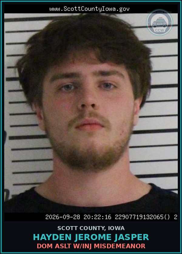 Booking mugshot of Hayden Jerome Jasper in Scott County