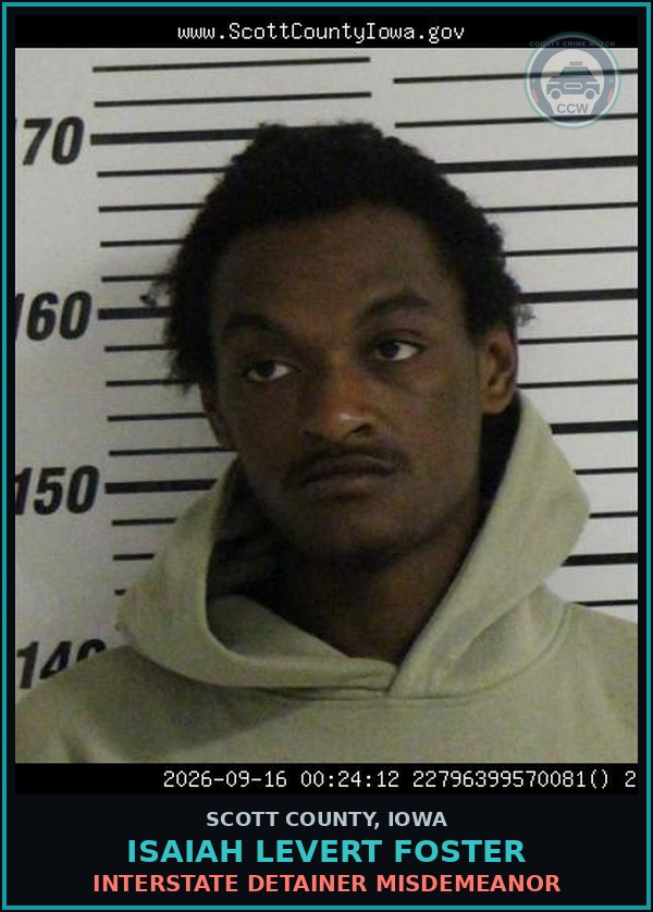 Booking mugshot of Isaiah Levert Foster in Scott County