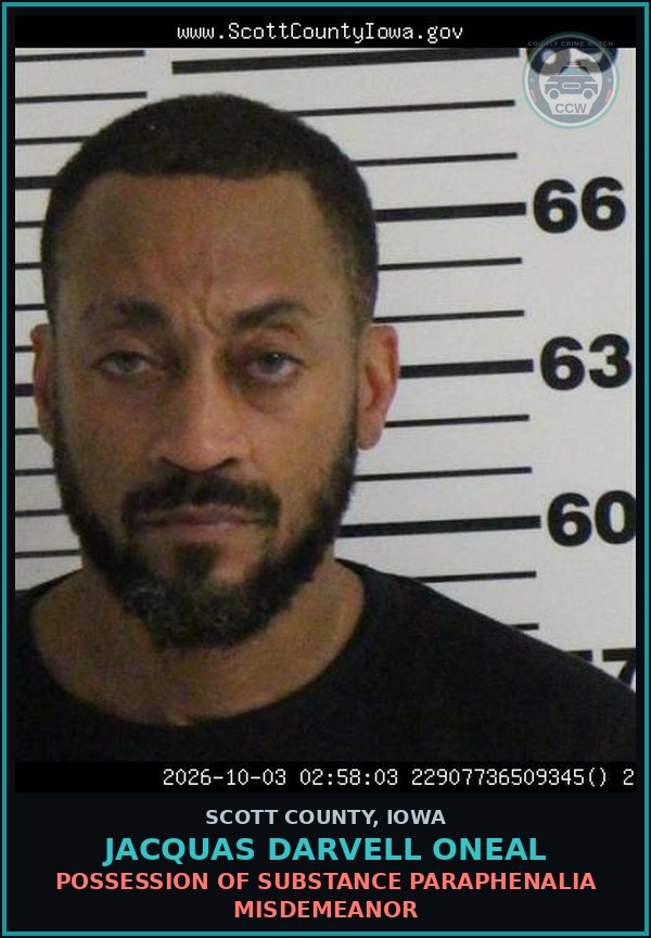 Booking mugshot of Jacquas Darvell Oneal in Scott County