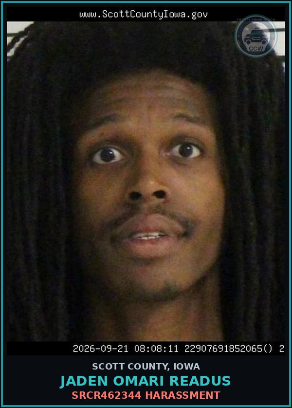 Booking mugshot of Jaden Omari Readus in Scott County