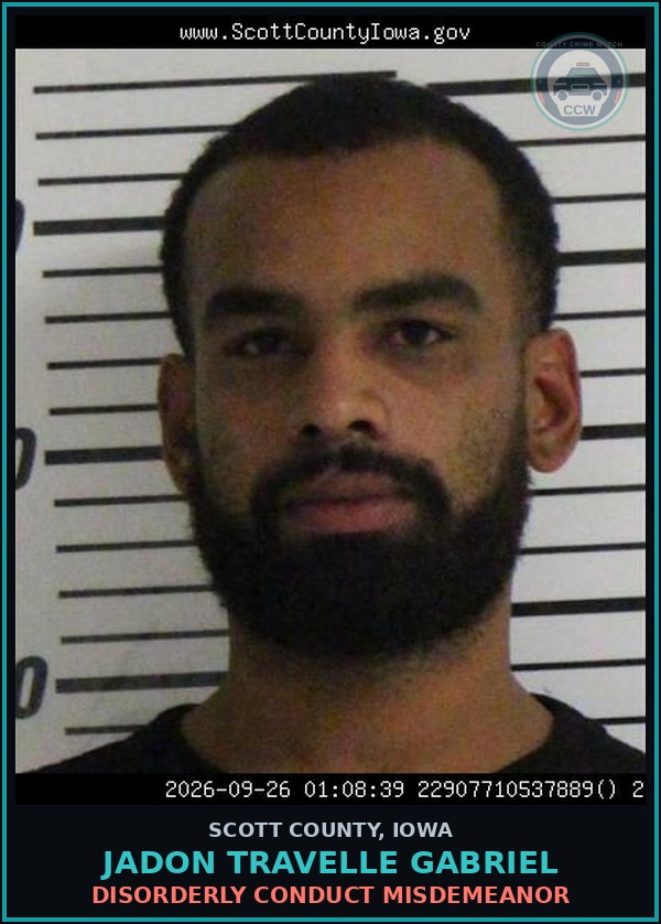 Booking mugshot of Jadon Travelle Gabriel in Scott County