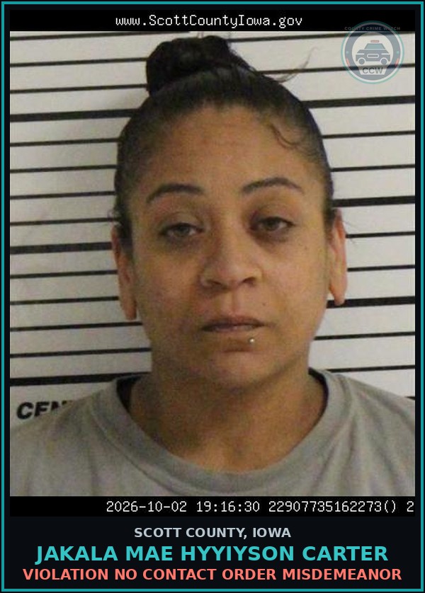 Booking mugshot of Jakala Mae Hyyiyson Carter in Scott County