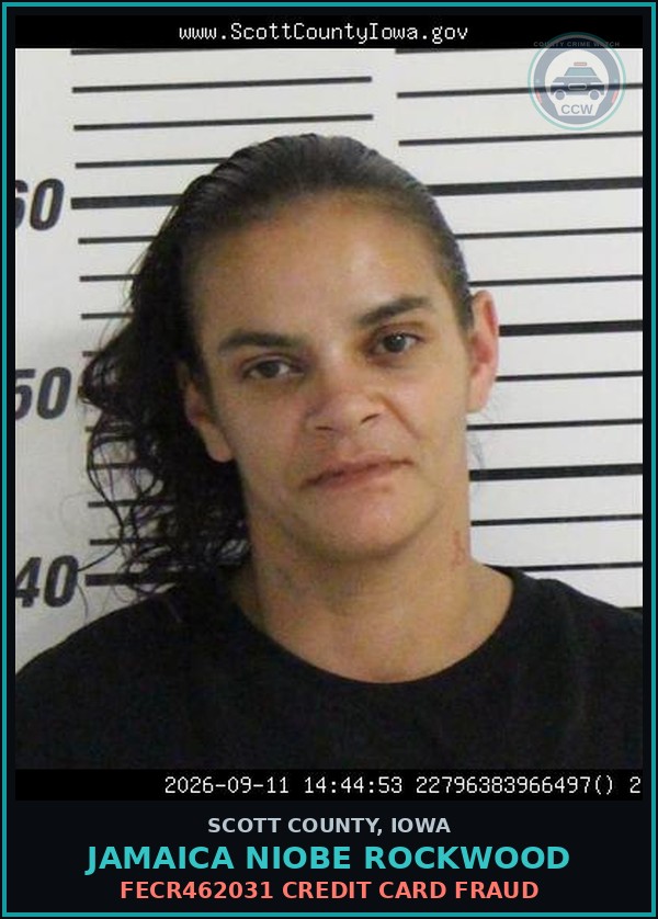 Booking mugshot of Jamaica Niobe Rockwood in Scott County