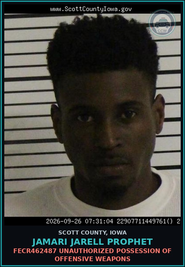 Booking mugshot of Jamari Jarell Prophet in Scott County