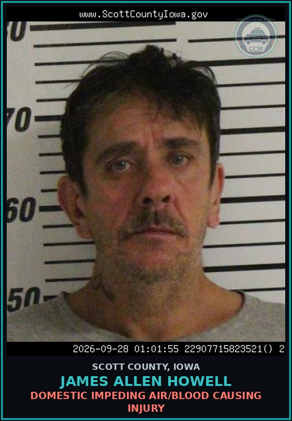 Booking mugshot of James Allen Howell in Scott County