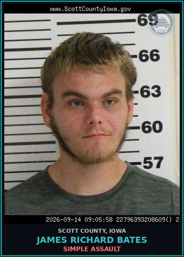 Booking mugshot of James Richard Bates in Scott County