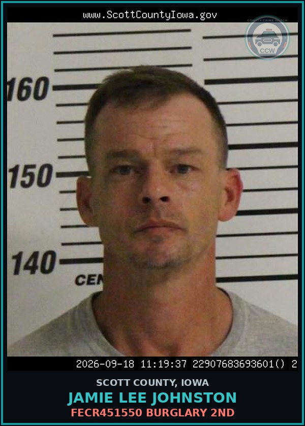 Booking mugshot of Jamie Lee Johnston in Scott County