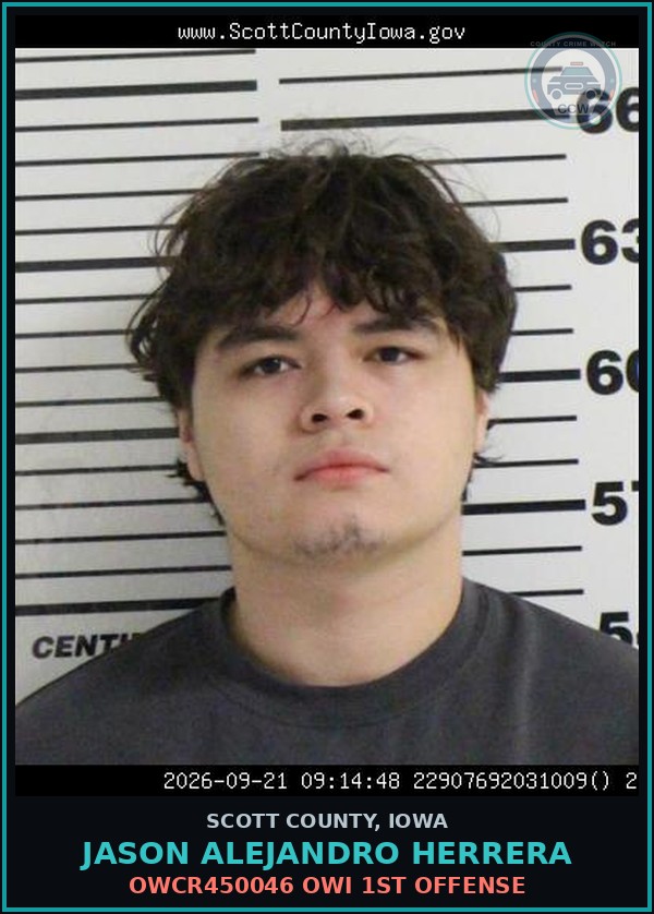 Booking mugshot of Jason Alejandro Herrera in Scott County