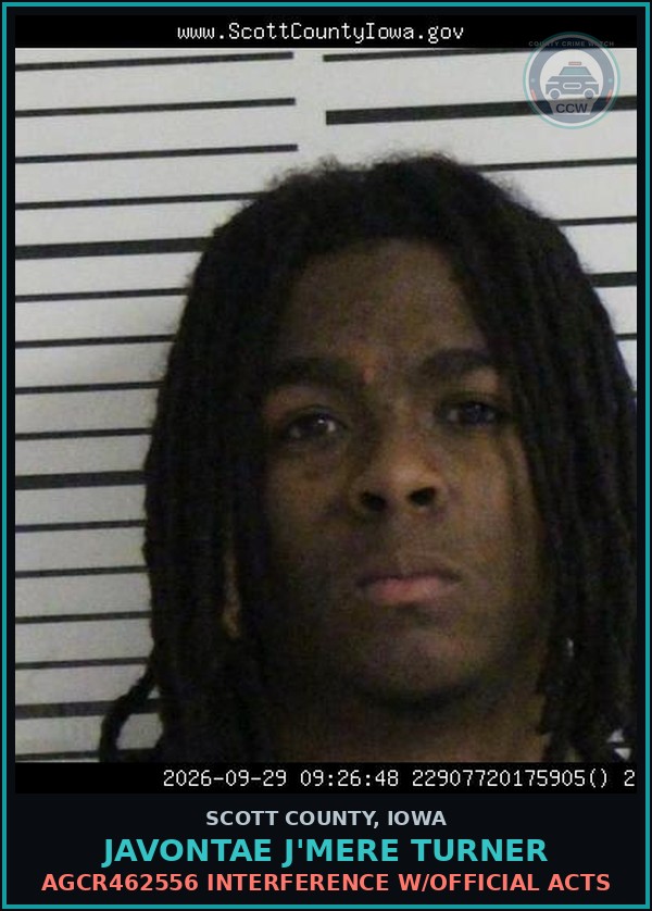 Booking mugshot of Javontae J'Mere Turner in Scott County