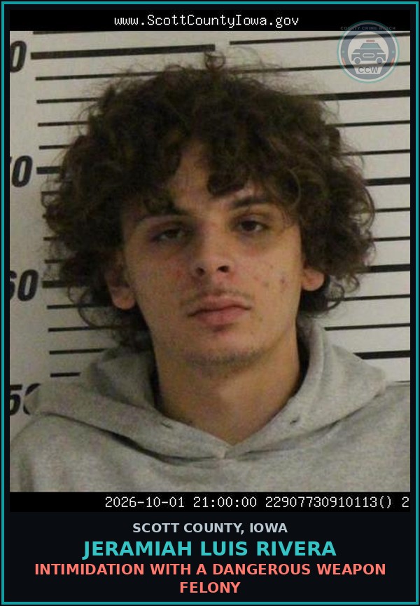 Booking mugshot of Jeramiah Luis Rivera in Scott County