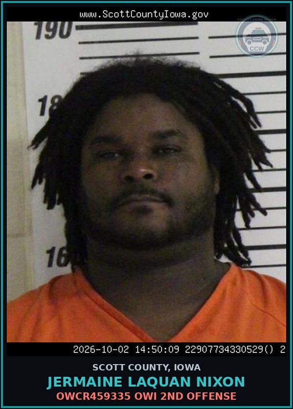 Booking mugshot of Jermaine Laquan Nixon in Scott County