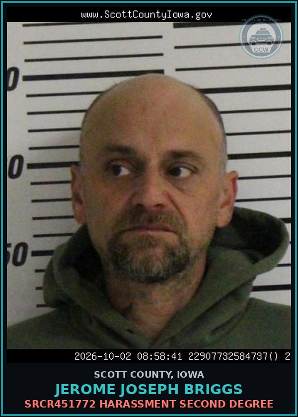 Booking mugshot of Jerome Joseph Briggs in Scott County