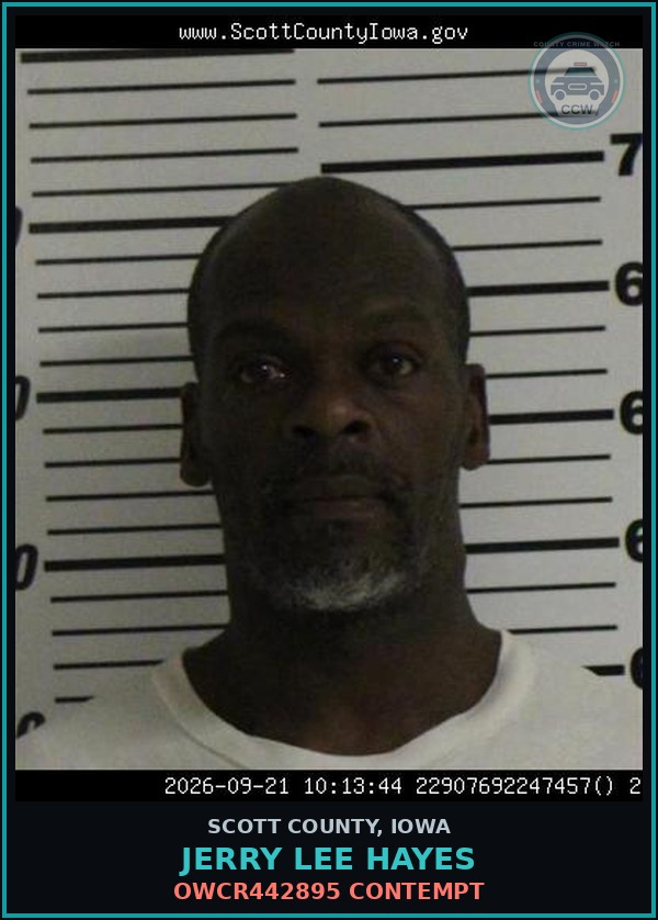 Booking mugshot of Jerry Lee Hayes in Scott County