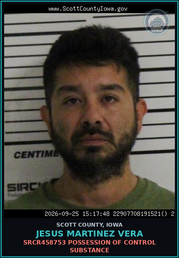 Booking mugshot of Jesus Martinez Vera in Scott County