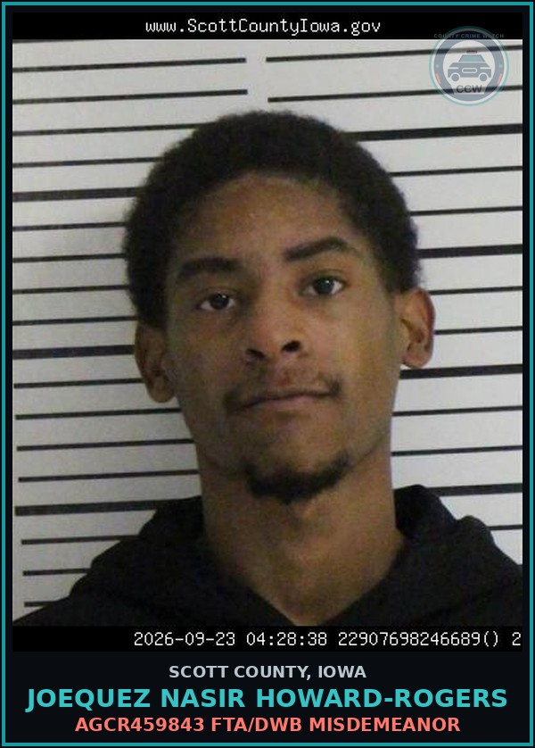 Booking mugshot of Joequez Nasir Howard-Rogers in Scott County