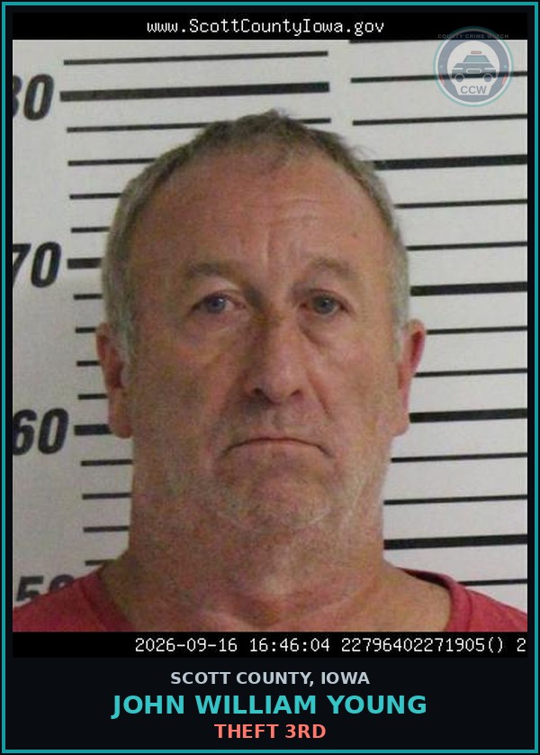 Booking mugshot of John William Young in Scott County