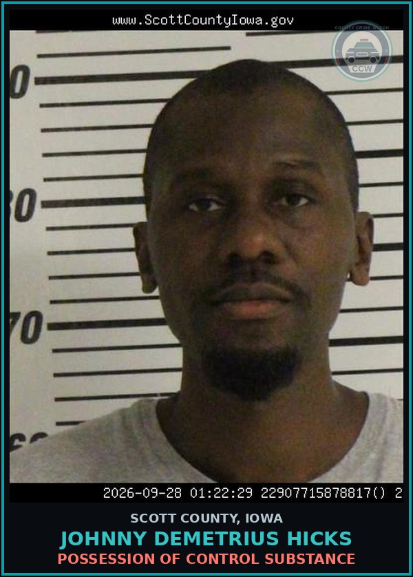Booking mugshot of Johnny Demetrius Hicks in Scott County