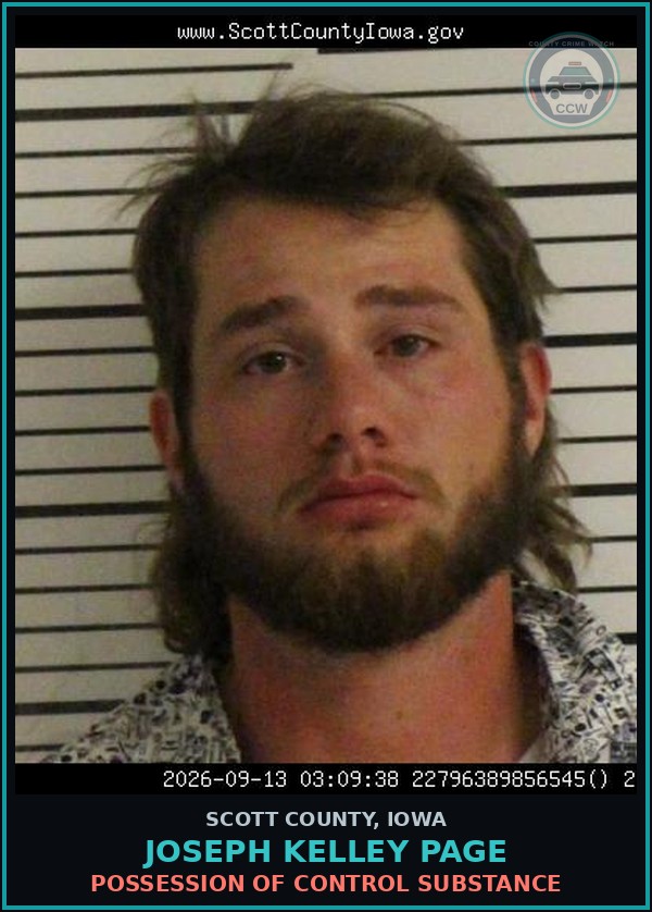 Booking mugshot of Joseph Kelley Page in Scott County