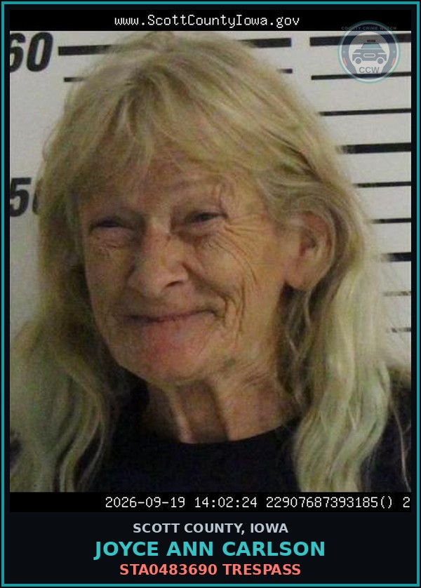Booking mugshot of Joyce Ann Carlson in Scott County