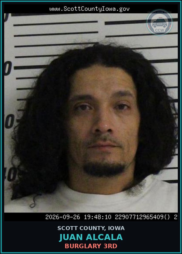 Booking mugshot of Juan Alcala in Scott County