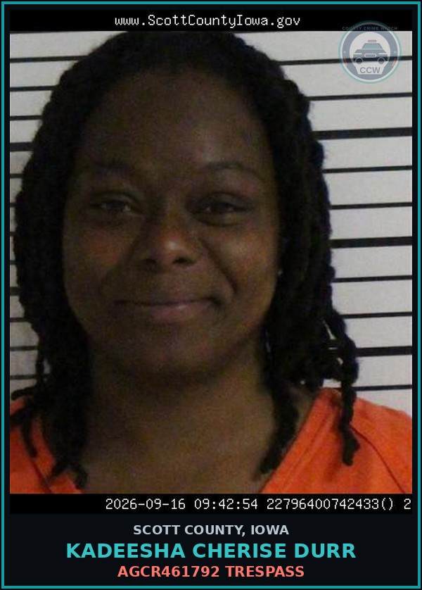Booking mugshot of Kadeesha Cherise Durr in Scott County