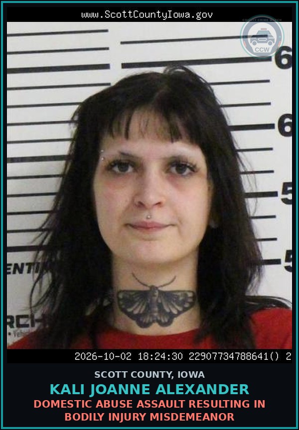 Booking mugshot of Kali Joanne Alexander in Scott County