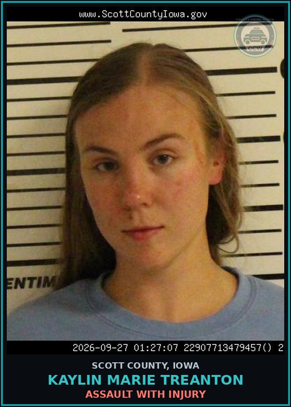 Booking mugshot of Kaylin Marie Treanton in Scott County