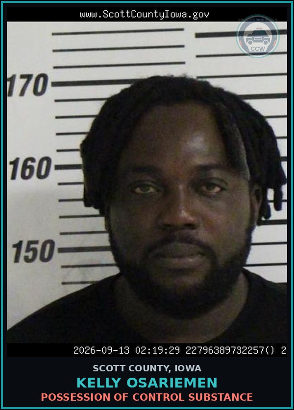 Booking mugshot of Kelly Osariemen in Scott County